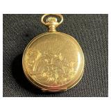 GF Serialized Elgin Pocket Watch with Chain & Floral Enamel Tin by George W. Horner