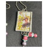 Flower Fairy Pendant Necklace Set - Framed Art Glass Charms, 3-Piece Vintage Jewelry