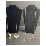 Lariat Acrylic Shell Bead Necklaces - Gold Tone Chains with Shell Charms