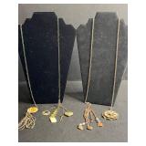 Gold-Tone Layered Lariat Charm Necklaces With Shell & Heart Pendants (Lot of 2)