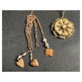 Gold-Tone Layered Lariat Charm Necklaces With Shell & Heart Pendants (Lot of 2)