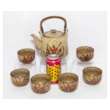 Otagiri Hand-Crafted Stoneware Teapot & 6 Handle-less Cups