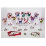 11 Hand-painted Christmas Wine Glasses and Christmas Wine Glass Charms
