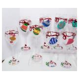 11 Hand-painted Christmas Wine Glasses and Christmas Wine Glass Charms