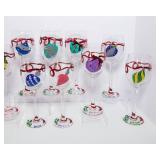 11 Hand-painted Christmas Wine Glasses and Christmas Wine Glass Charms