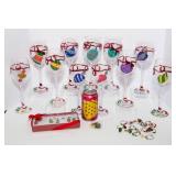 11 Hand-painted Christmas Wine Glasses and Christmas Wine Glass Charms