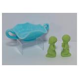 Vintage Fenton Glass Collectibles – Praying Children Figurines (Likely Uranium!) & Blue Satin Candy Dish