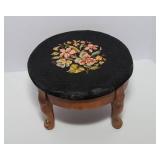 Vintage Floral Needlepoint Stool
