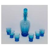 Vintage Turquoise Blue Decanter Set – Includes 6 Glasses