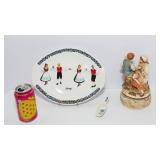 Figgjo Flint Mid-Century Platter, Ceramic Dutch Spoon & Vintage Music Box