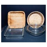 Glass Baking Dishes with Wicker Basket Holders