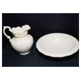 Vintage Cream Colored Pitcher and Wash Basin