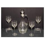 Etched Glass Decanter & Goblets Set