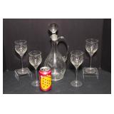 Etched Glass Decanter & Goblets Set