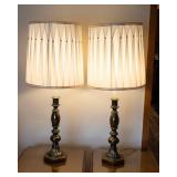 Set of 2 Large Vintage Brass Lamps