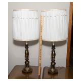 Set of 2 Large Vintage Brass Lamps