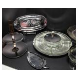 Seven Pieces of Metal and Cut Glass Servingware