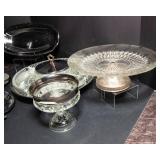 Seven Pieces of Metal and Cut Glass Servingware