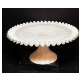Vintage Fenton Silver Crest Spanish Lace Pedestal White Milk Glass Cake Plate