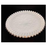 Vintage Fenton Silver Crest Spanish Lace Pedestal White Milk Glass Cake Plate