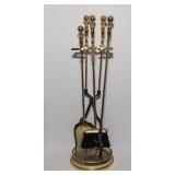 MCM 4-Piece Brass Fireplace Tool Set with Stand