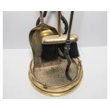 MCM 4-Piece Brass Fireplace Tool Set with Stand