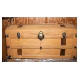 Vintage Oak Steamer Trunk with Key