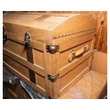 Vintage Oak Steamer Trunk with Key