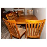 Wood Dining Table with 6 Upholstered Chairs