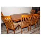 Wood Dining Table with 6 Upholstered Chairs
