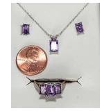 10K White Gold & Purple Stone Jewelry Set – Necklace, Ring & Earrings