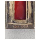 925 Art Deco Carnelian Pendant & Long Chain