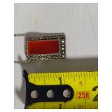 925 Art Deco Carnelian Pendant & Long Chain