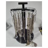Silver Tone Costume Necklaces w/Display Spinner