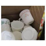 Box of Correlle and Corning mugs...