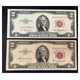 1953A $2 Legal Tender Red Seal Note (Crisp Uncirculated) & 1953B $2 Legal Tender Red Seal Note (Very Good)