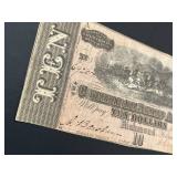 1864 $10 Confederate States of America Civil War Banknote T-68 (Richmond, VA) - Circulated