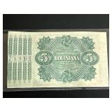 1880s $5 State of Louisiana Single Bond with Green Serial Number (Crisp Unused)