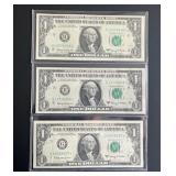 Lot of Three 1963A $1 Federal Reserve Star Notes (Choice Crisp Uncirculated)