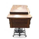 Antique Cast Iron New Home Sewing Machine (Orange, Massachusetts USA) in Original Cabinet