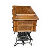 Antique Cast Iron New Home Sewing Machine (Orange, Massachusetts USA) in Original Cabinet
