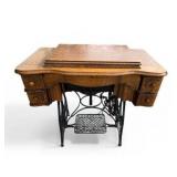 Antique Cast Iron New Home Sewing Machine (Orange, Massachusetts USA) in Original Cabinet