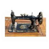 Antique Cast Iron New Home Sewing Machine (Orange, Massachusetts USA) in Original Cabinet