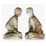 Pair of Vintage 13" Tall Cast Stone Concrete Garden Statues (Boy and Girl)