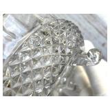 Vintage Clear Glass Footed Candy Dish with Diamond Point Hobnail Sunburst Pattern (3.75" Tall x 6.75" Diameter)