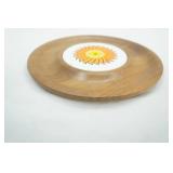 Vintage American Black Walnut Sunflower Snack Tray 12" diameter