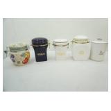 4 ceramic canisters, 1 stoneware canister