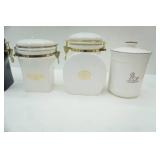 4 ceramic canisters, 1 stoneware canister
