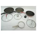 3ct Frying Pans, various lids