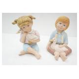 pair of Vintage Ceramic Boy & Girl Figurines/ Statues 9.5" tall